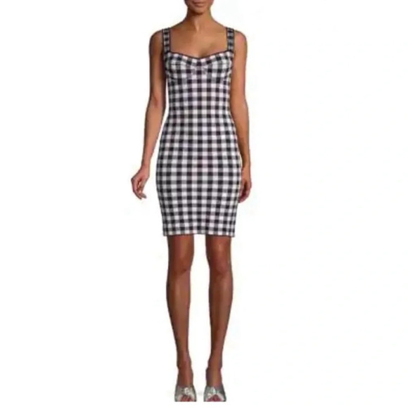 Ronny Kobo Midori Gingham Bodycon Mini Dress White Gray Checker Checked S - Picture 1 of 12